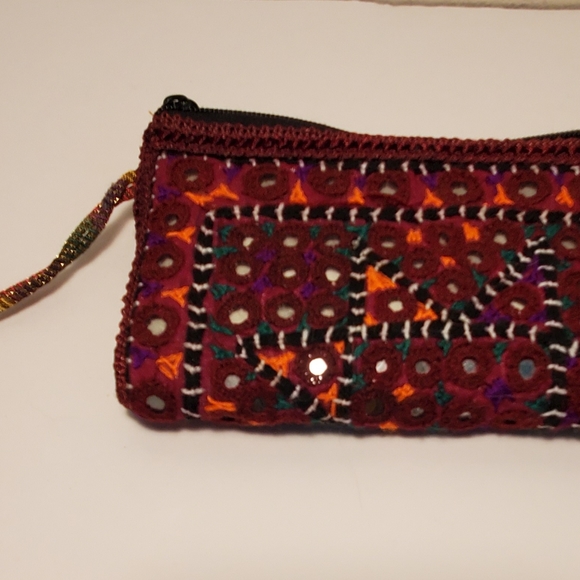 New World Market Wristlet Bag Gypsy Boho Mirrored Indian Fabric - Picture 3 of 4